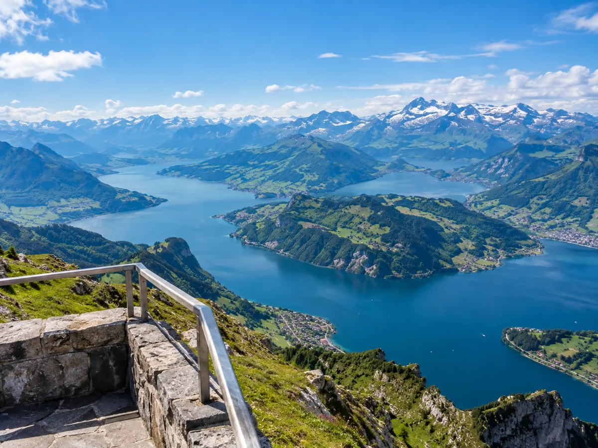 View from the Pilatus Kulm terraces over Lake Lucerne